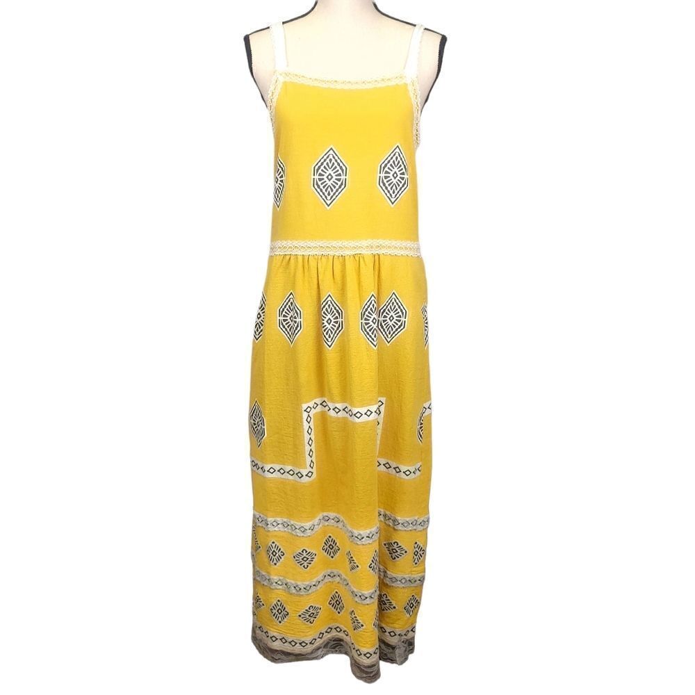 Misslook Yellow Boho Maxi Sun Dress Tribal Print Size S